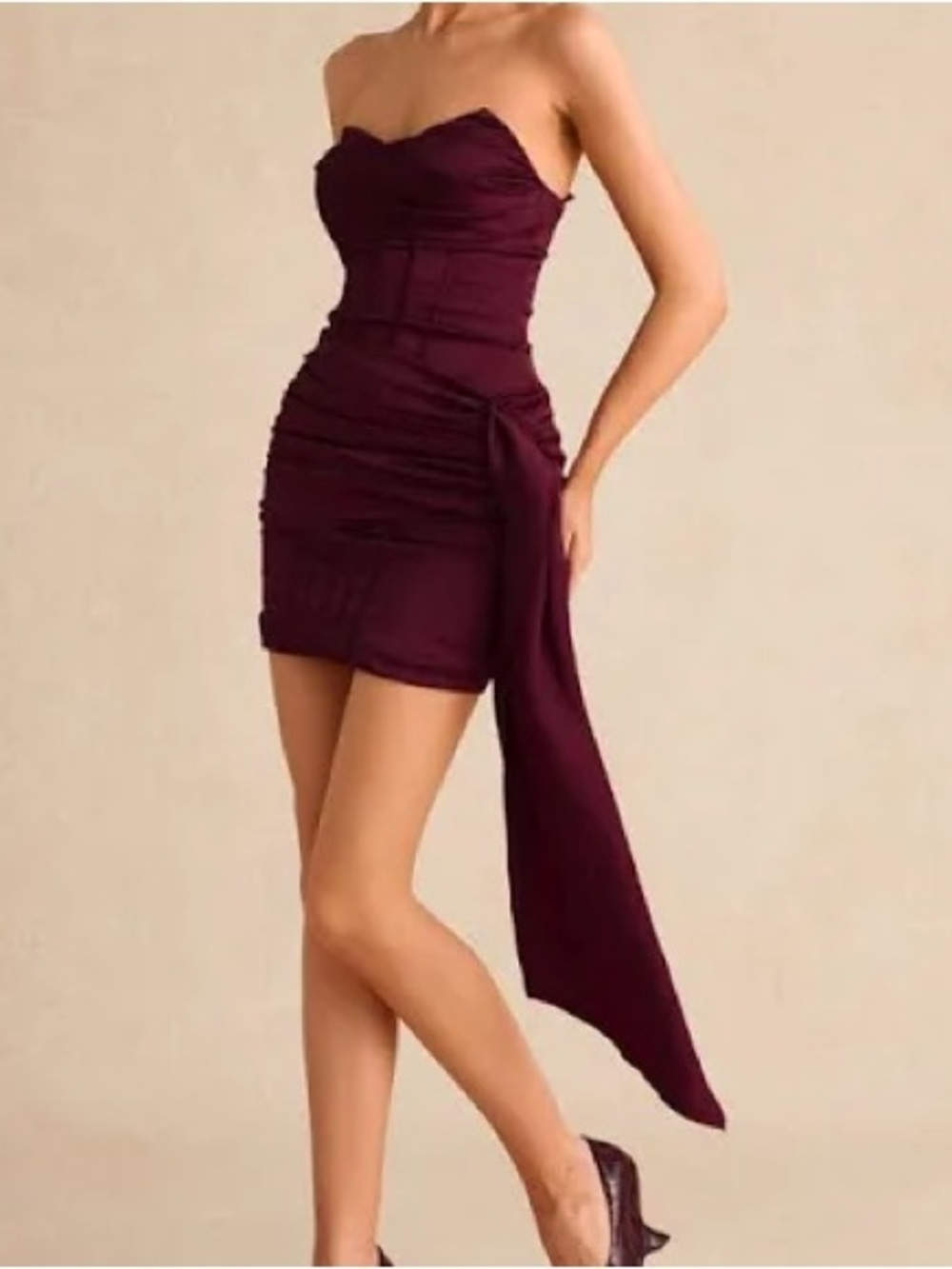 Micas Strapless Ruched Mini Dress in burgundy